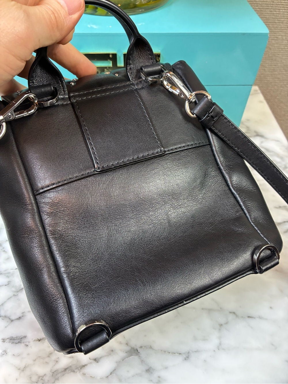 MCM Studded Diamond Disco Black Leather Mini Backpack w/ Crystal Accents - EUC - Picture 8 of 15